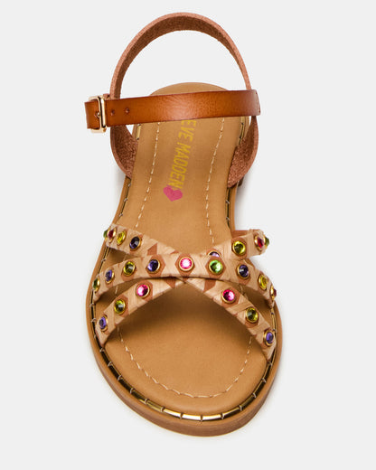 Kids' GILLIAN Cognac Multi Strappy Rhinestone Embellished Girls' Sandal Steve Madden COGNAC MULTI