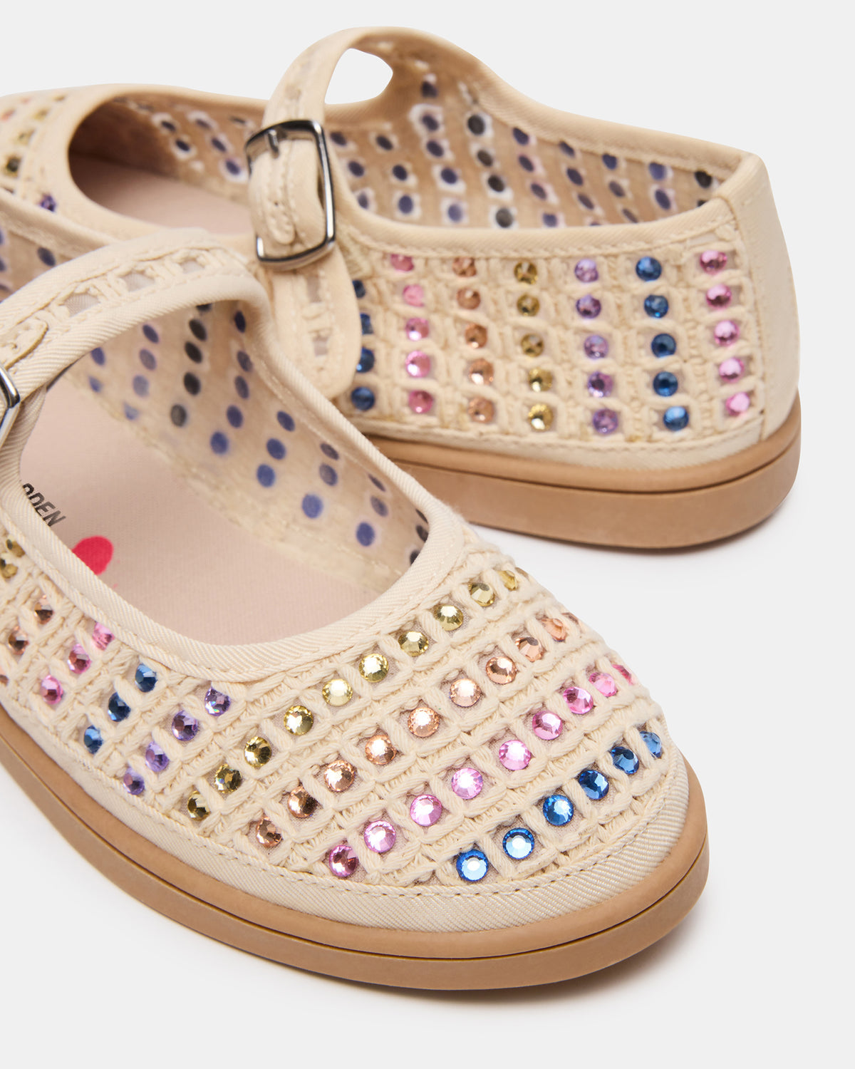 Kids' ROREE Natural Rhinestones Girls' Mary Jane Flats Steve Madden NATURAL