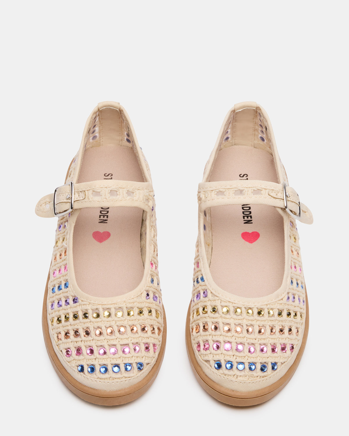 Kids' ROREE Natural Rhinestones Girls' Mary Jane Flats Steve Madden NATURAL