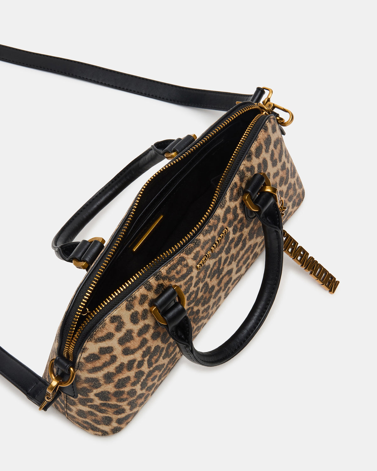 SMYTH Bag Leopard Crossbody Bag Charm Top Handle Handbag Steve Madden METALLIC