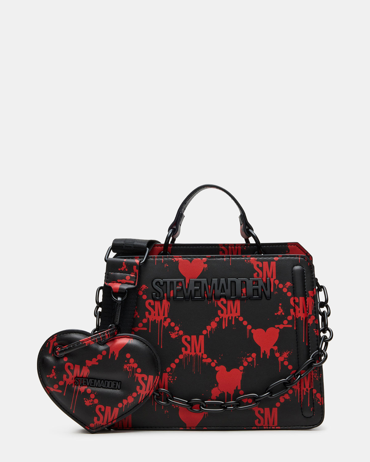 EVELYN Bag Drippy Hearts Black/Red Top Handle Crossbody Bag Steve Madden BLACK RED