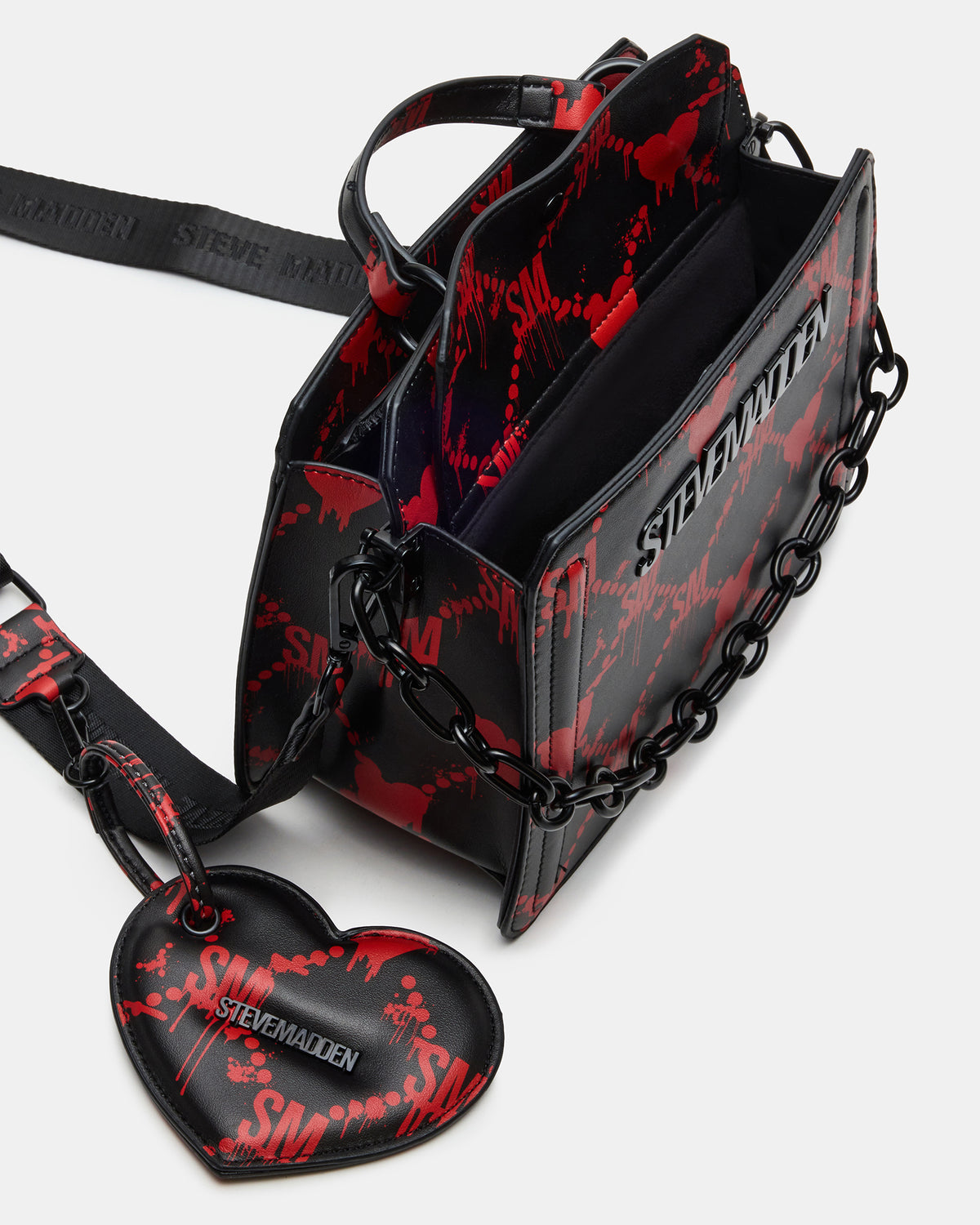 EVELYN Bag Drippy Hearts Black/Red Top Handle Crossbody Bag Steve Madden BLACK RED