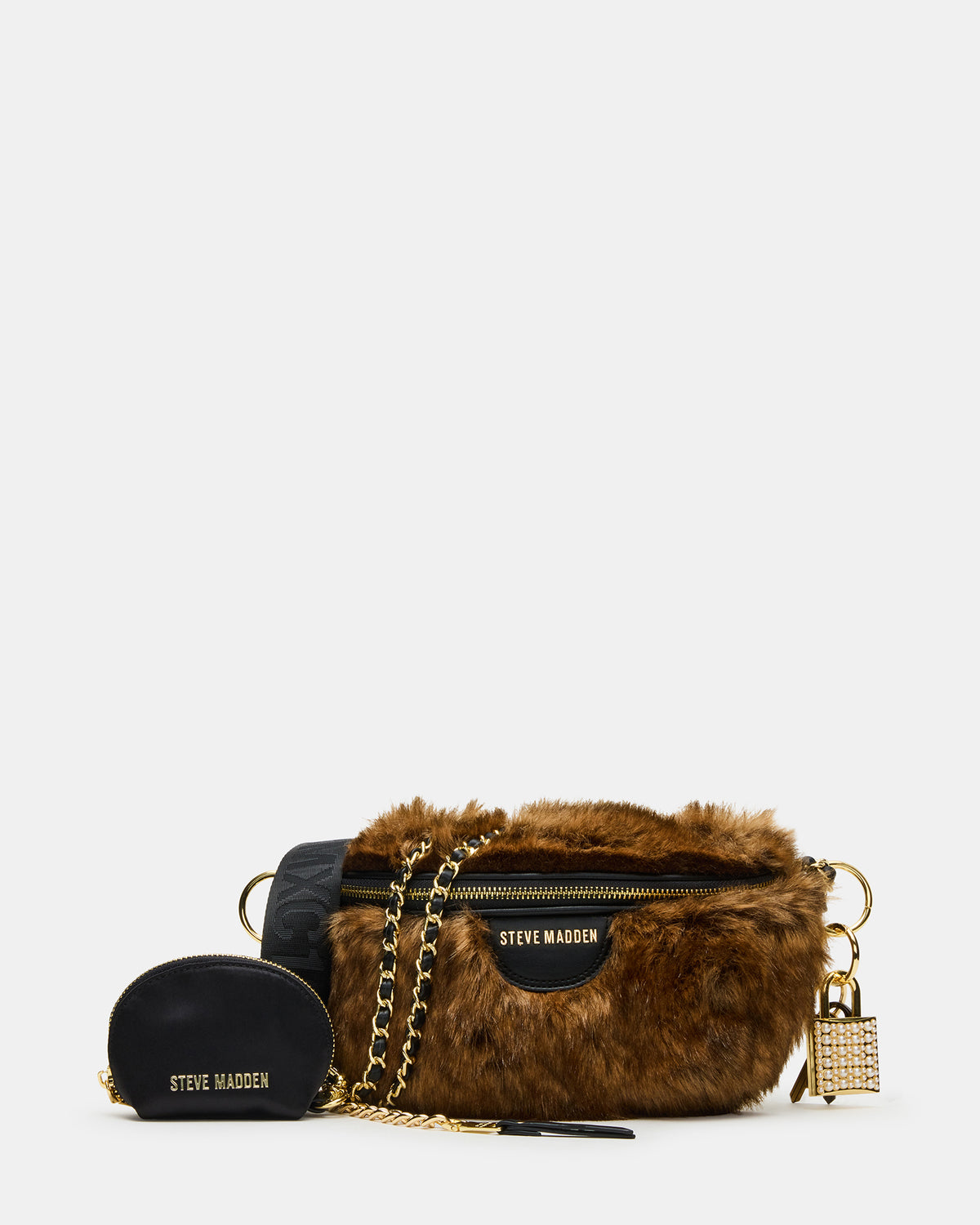 WYLDER Bag Brown Faux Fur Crossbody Women's Belt Handbag Steve Madden BROWN