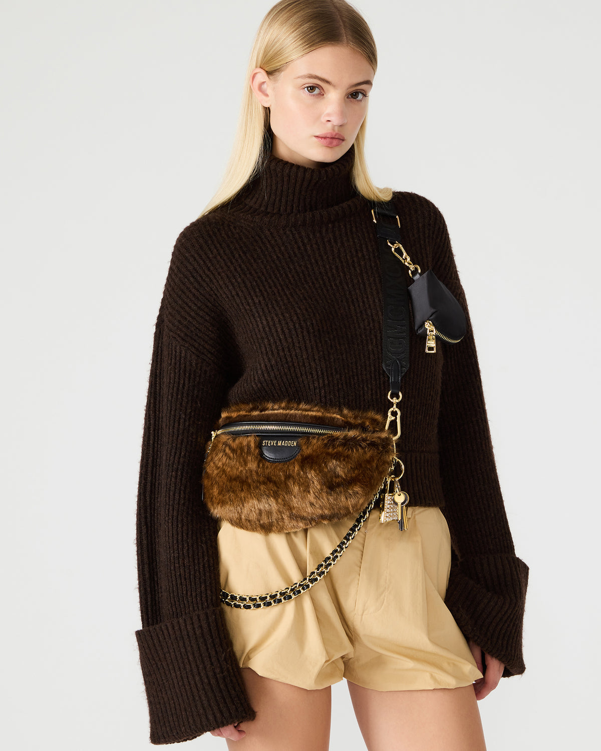 WYLDER Bag Brown Faux Fur Crossbody Women's Belt Handbag Steve Madden BROWN