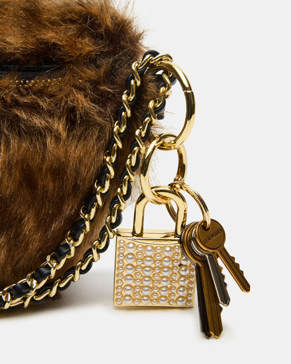 WYLDER Bag Brown Faux Fur Crossbody Women's Belt Handbag Steve Madden BROWN