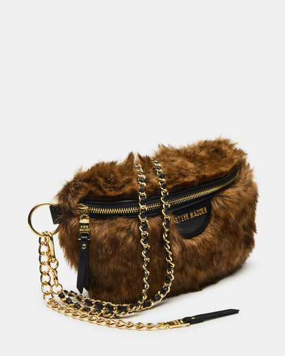 WYLDER Bag Brown Faux Fur Crossbody Women's Belt Handbag Steve Madden BROWN