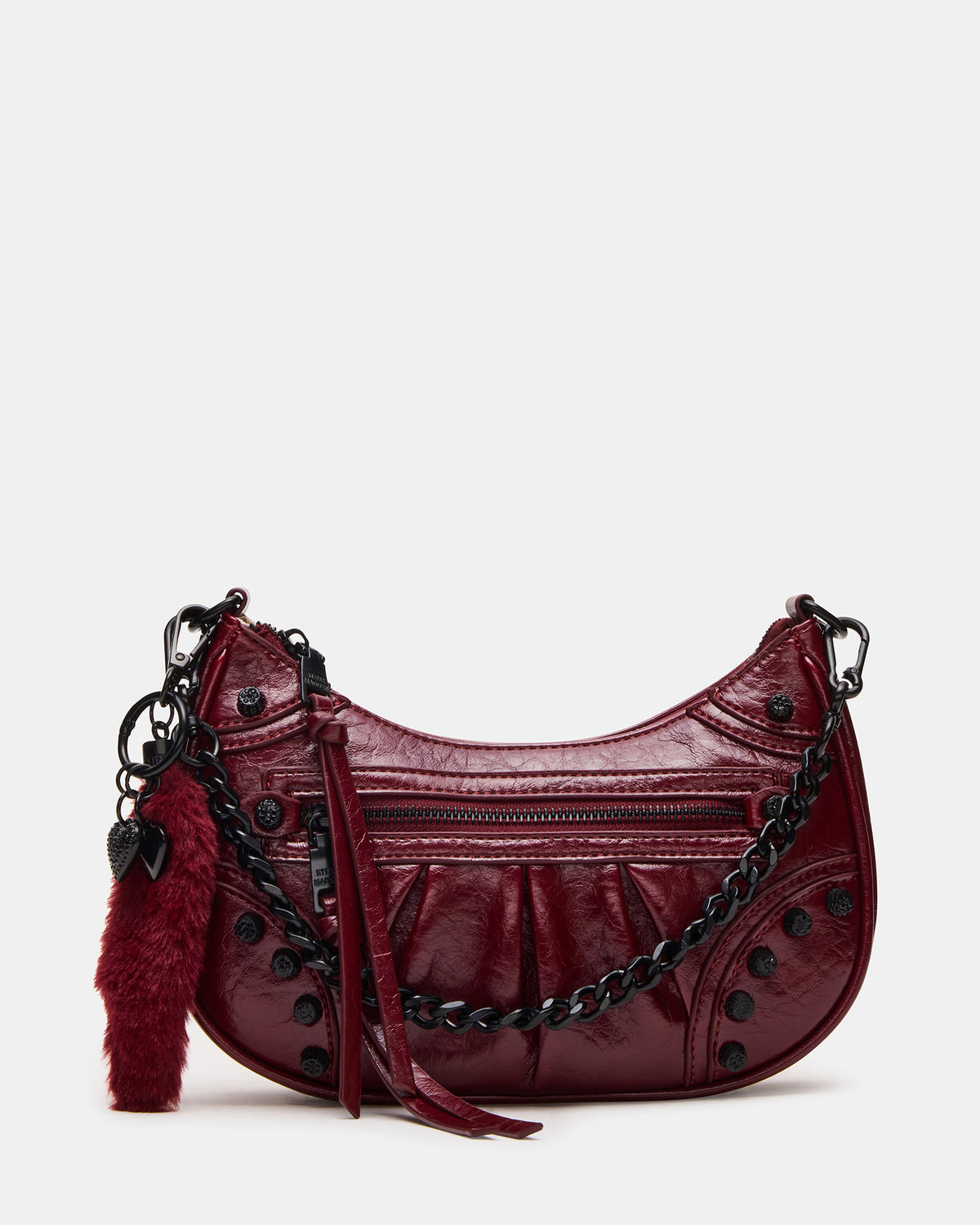 ERIKA Bag Wine Rhinestone Embellished Studded Crinkle Moto Crossbody Handbag Steve Madden WINE