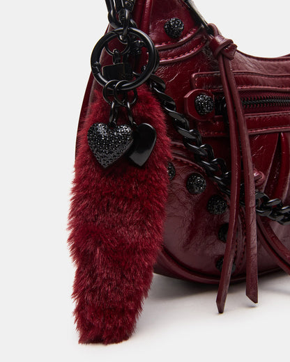 ERIKA Bag Wine Rhinestone Embellished Studded Crinkle Moto Crossbody Handbag Steve Madden WINE