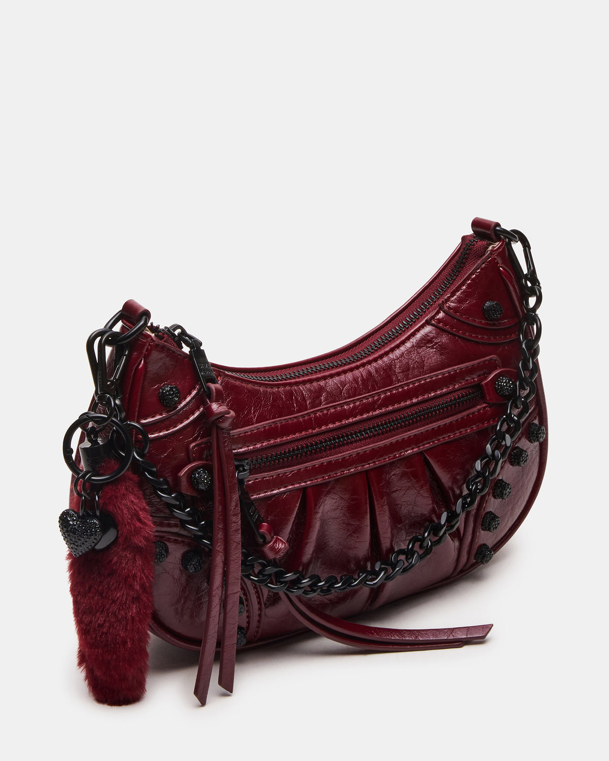 ERIKA Bag Wine Rhinestone Embellished Studded Crinkle Moto Crossbody Handbag Steve Madden WINE