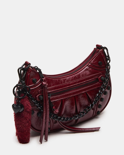 ERIKA Bag Wine Rhinestone Embellished Studded Crinkle Moto Crossbody Handbag Steve Madden WINE