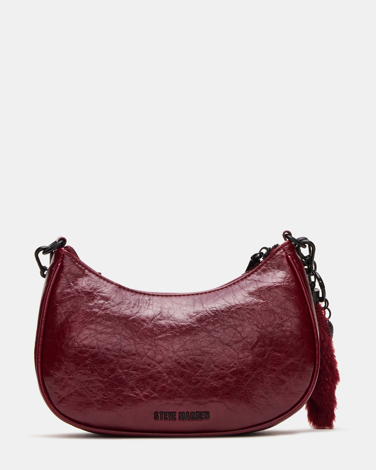 ERIKA Bag Wine Rhinestone Embellished Studded Crinkle Moto Crossbody Handbag Steve Madden WINE