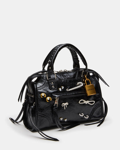 RIGGS Bag Embellished Black Distressed Slouchy Top-Handle Crossbody Satchel Handbag Steve Madden DISTRESSED