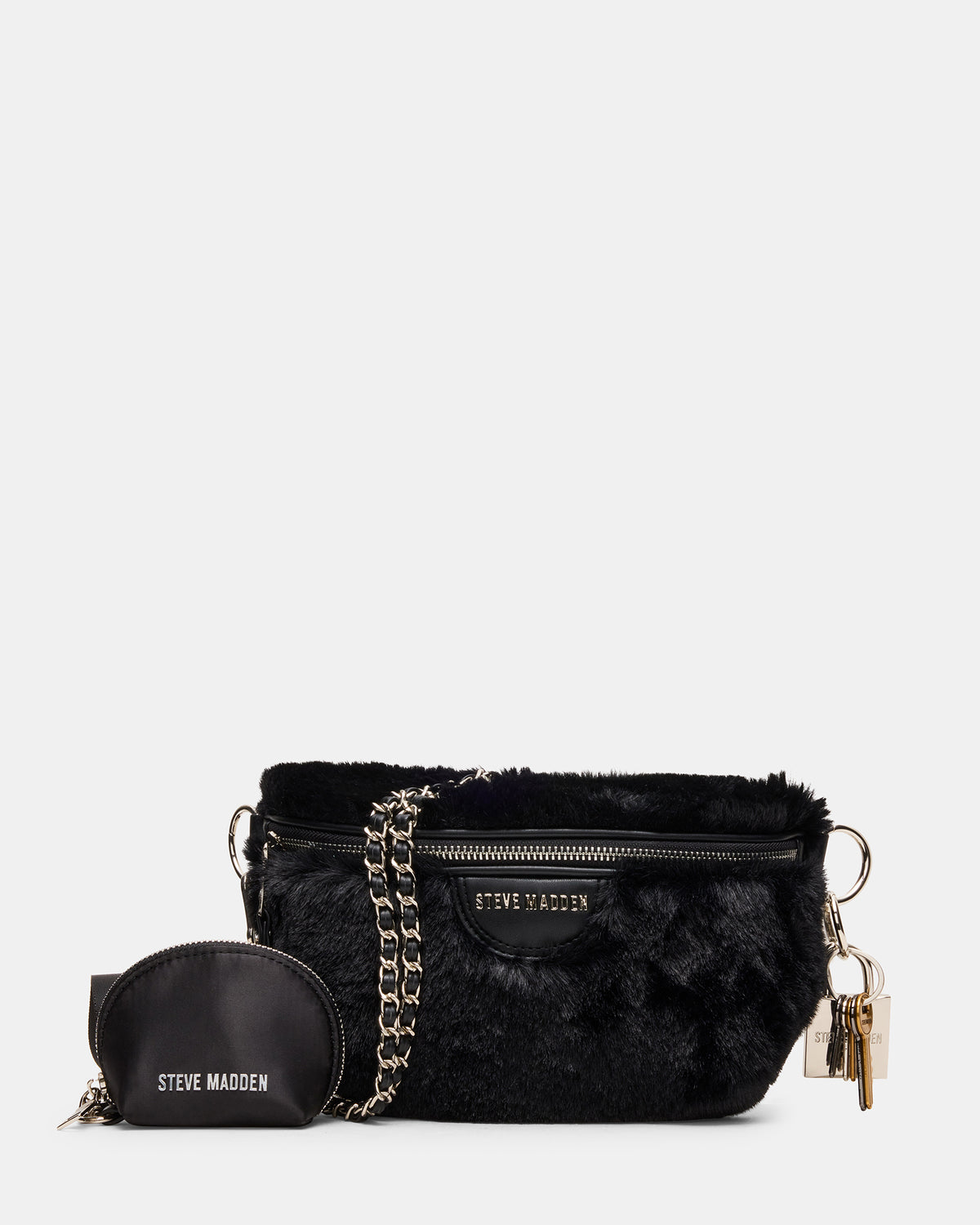 WYLDER Bag Black Faux Fur Crossbody Women's Belt Handbag Steve Madden BLACK