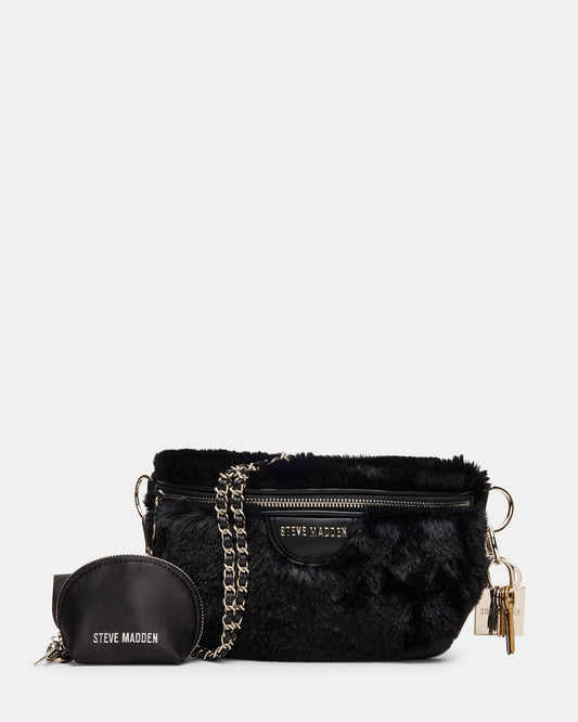 WYLDER Bag Black Faux Fur Crossbody Women's Belt Handbag Steve Madden BLACK
