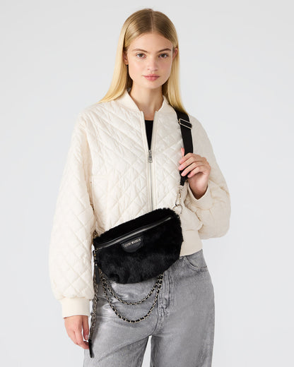 WYLDER Bag Black Faux Fur Crossbody Women's Belt Handbag Steve Madden BLACK