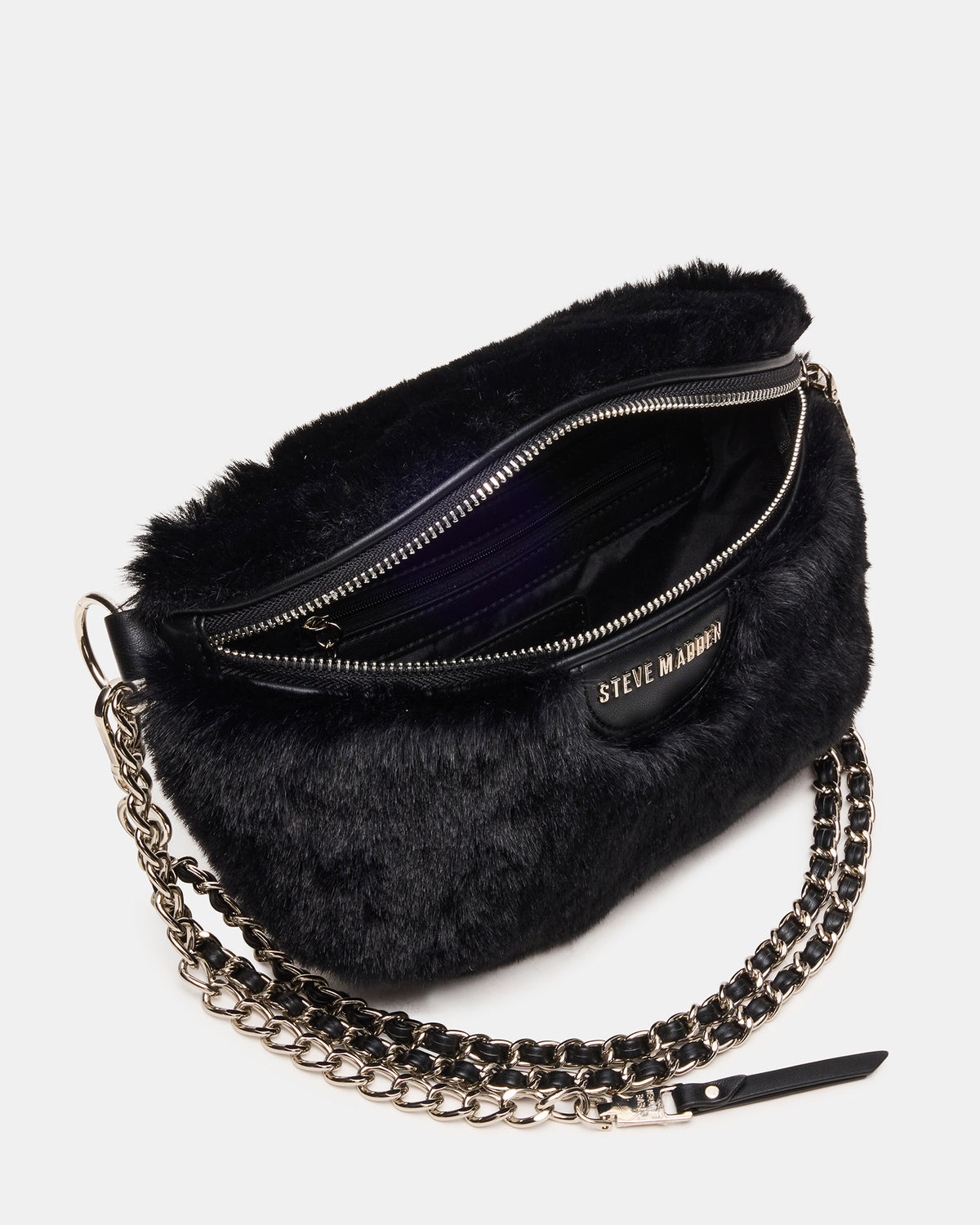 WYLDER Bag Black Faux Fur Crossbody Women's Belt Handbag Steve Madden BLACK