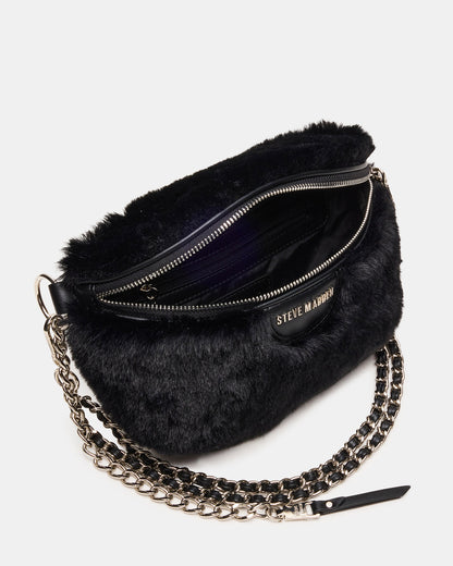 WYLDER Bag Black Faux Fur Crossbody Women's Belt Handbag Steve Madden BLACK