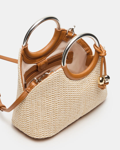 GEENA Straw Bag Light Natural Ring Top-Handle Crossbody Handbag Steve Madden LIGHT NATURAL