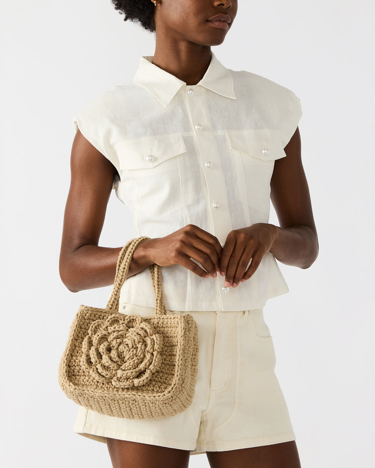 LUVLY Bag Natural Mini Top-Handle Flower Decal Crochet Crossbody Handbag Steve Madden NATURAL