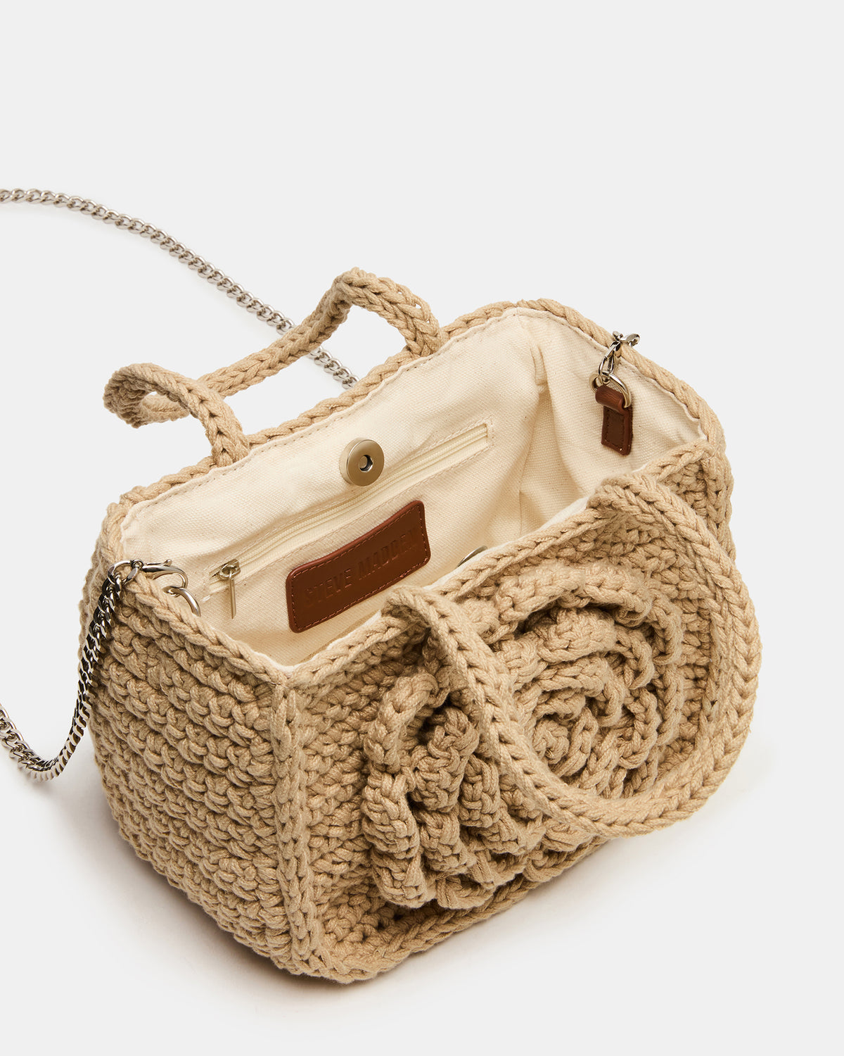LUVLY Bag Natural Mini Top-Handle Flower Decal Crochet Crossbody Handbag Steve Madden NATURAL