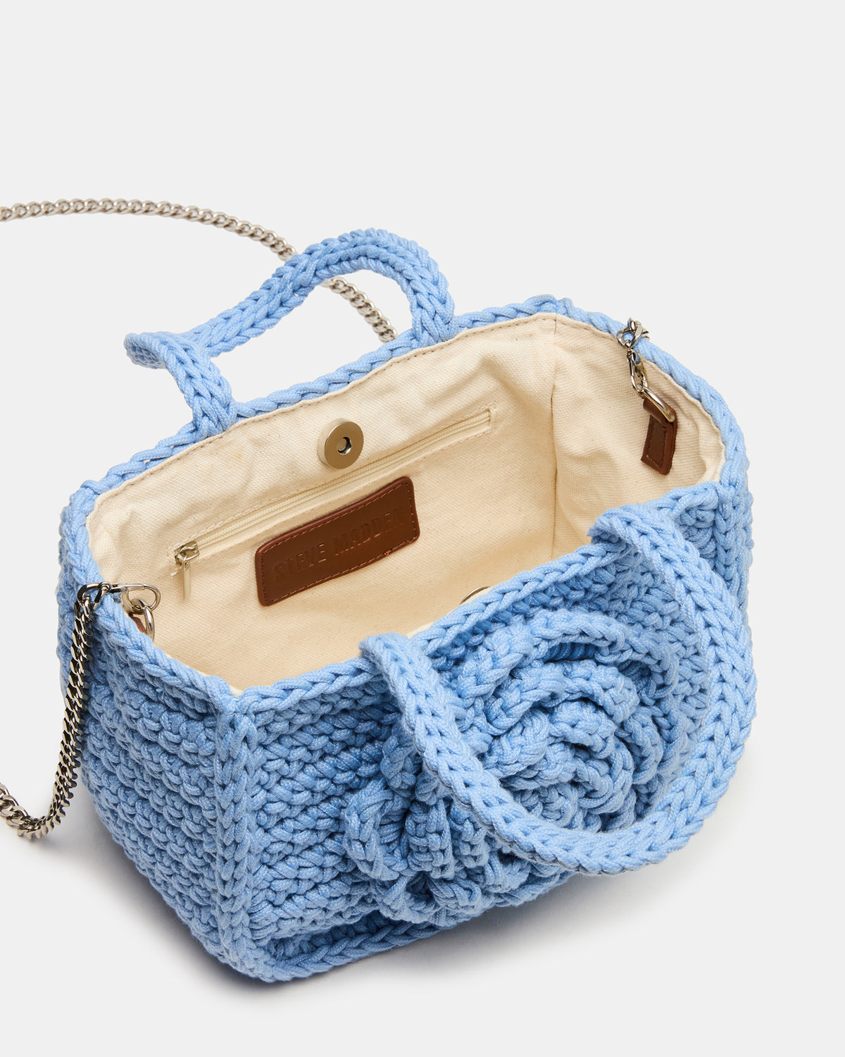 LUVLY Bag Light Blue Mini Top-Handle Flower Decal Crochet Crossbody Handbag Steve Madden LIGHT BLUE