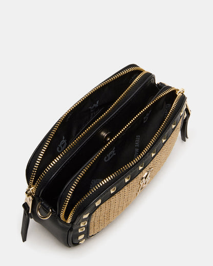 DAISYS Black Multi Women's Studded Straw Crossbody Handbag Steve Madden BLACK MULTI