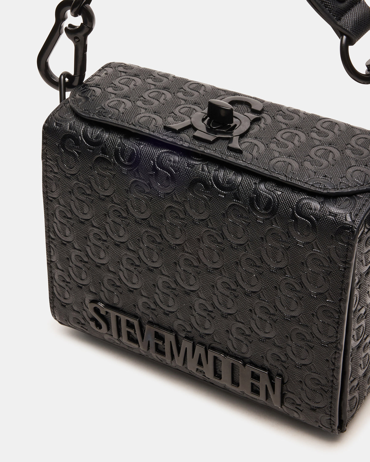 NOYA Black/Black Women's Embossed Crossbody Top-Handle Box Handbag Steve Madden BLACK BLACK