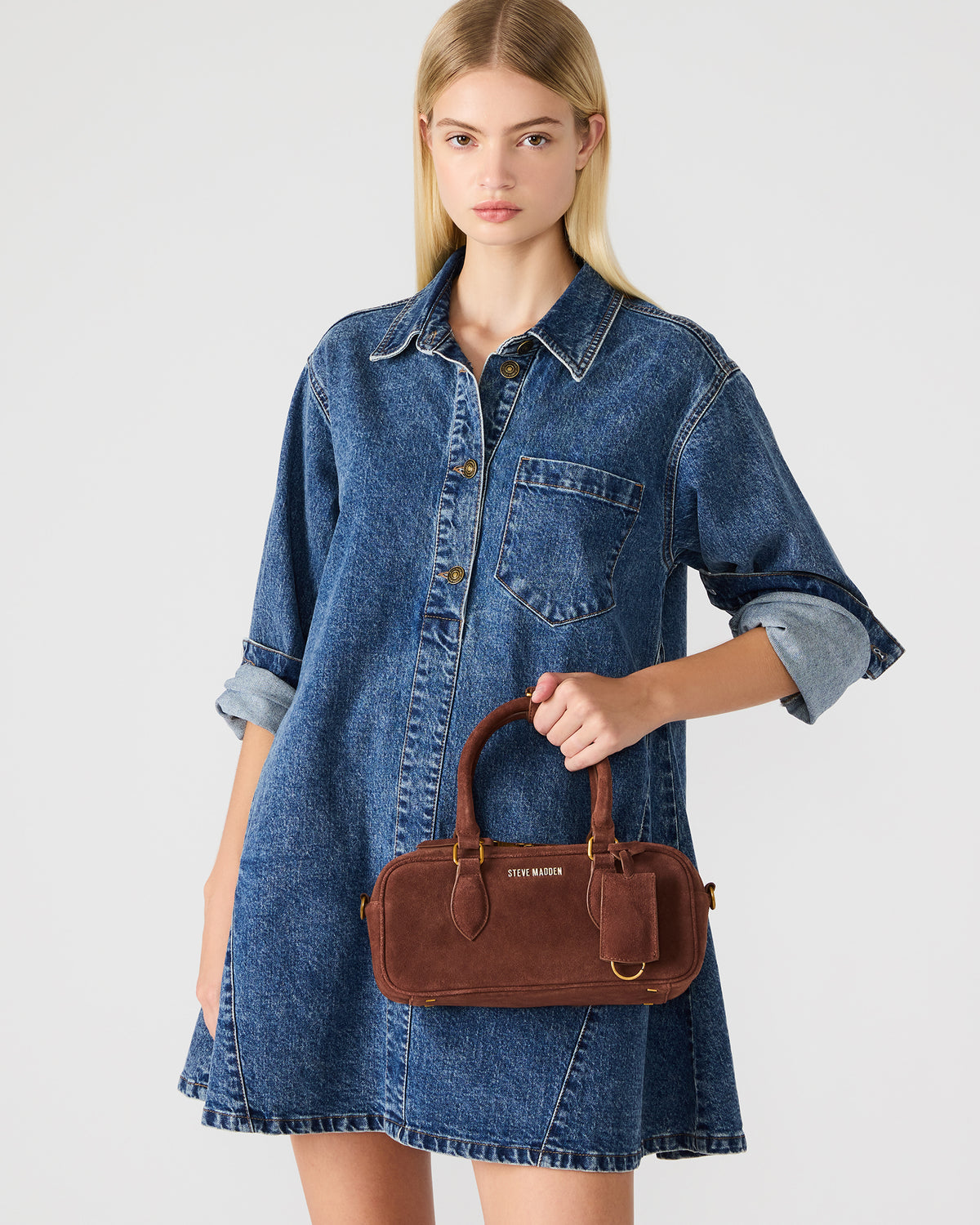 MERIT Bag Chestnut Suede Top-Handle Satchel Crossbody Handbag Steve Madden CHESTNUT SUEDE