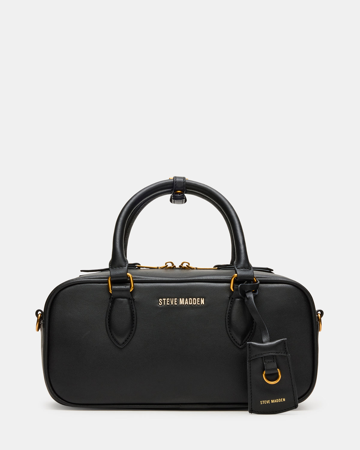 MERIT Bag Black Leather Top-Handle Satchel Crossbody Handbag Steve Madden BLACK LEATHER