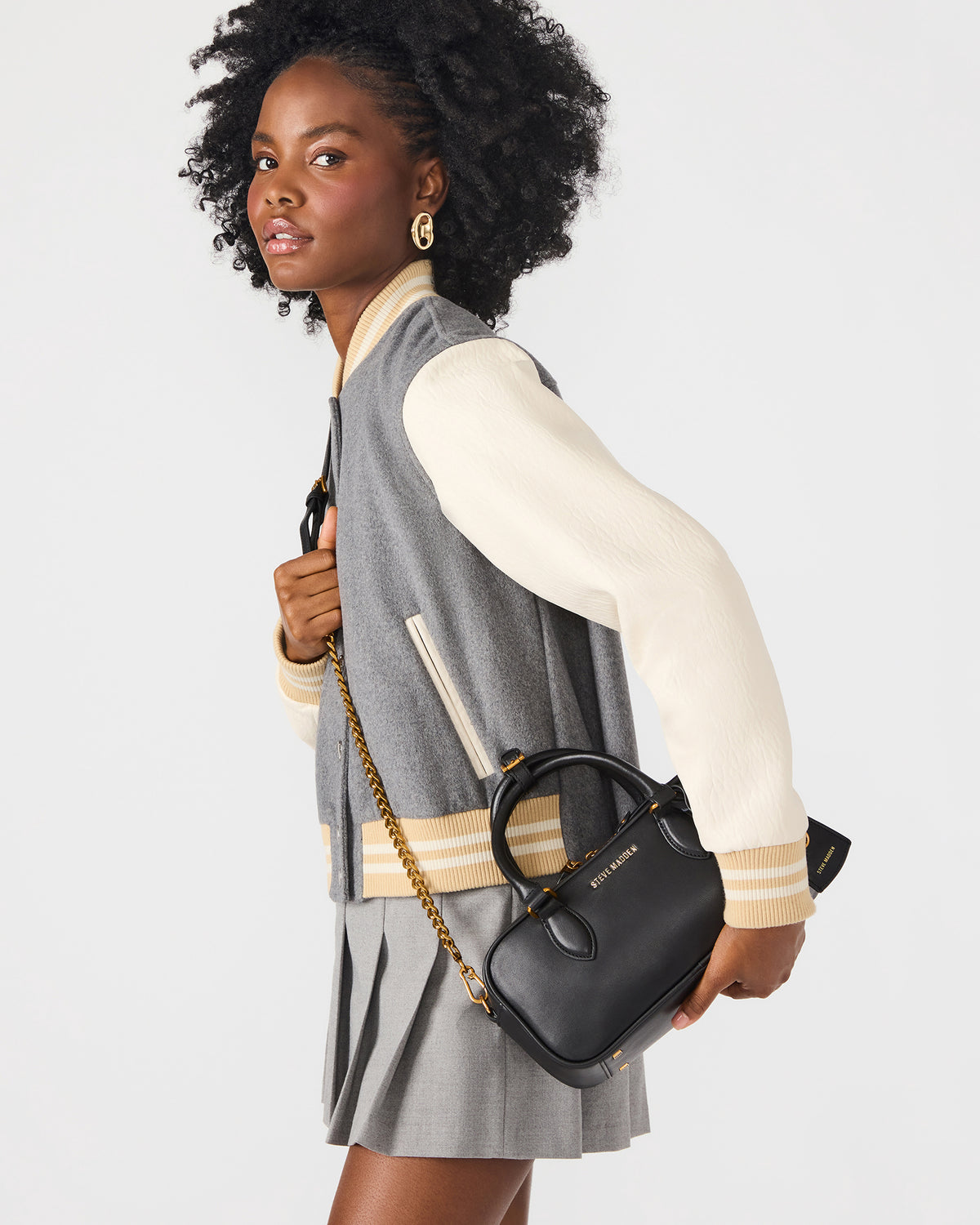 MERIT Bag Black Leather Top-Handle Satchel Crossbody Handbag Steve Madden BLACK LEATHER