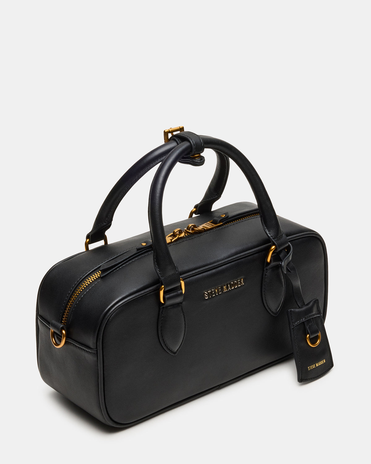 MERIT Bag Black Leather Top-Handle Satchel Crossbody Handbag Steve Madden BLACK LEATHER