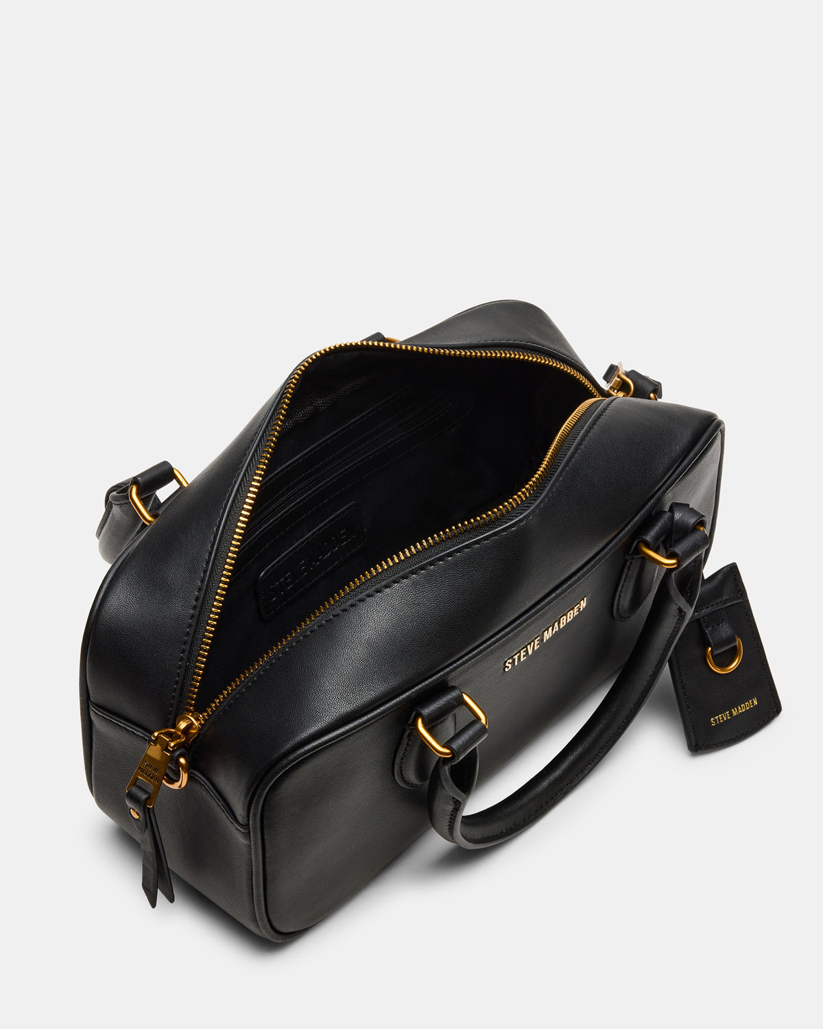 MERIT Bag Black Leather Top-Handle Satchel Crossbody Handbag Steve Madden BLACK LEATHER