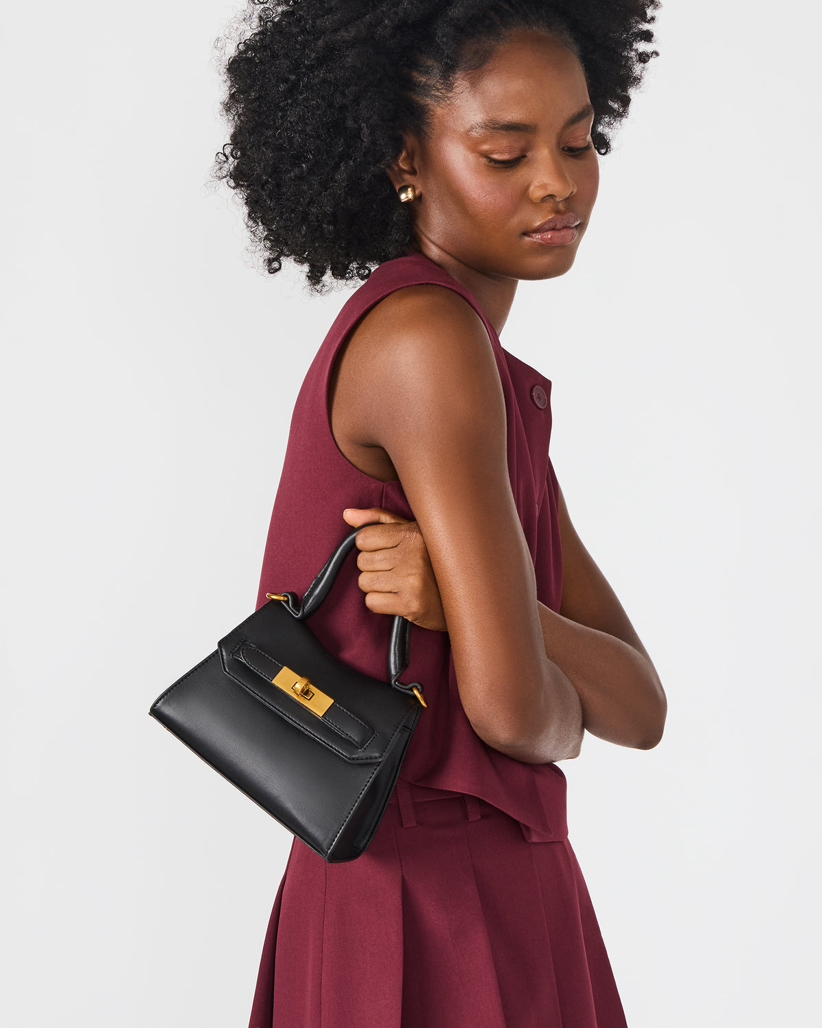 MADLYN Bag Black Structured Turn-Lock Closure Top-Handle Crossbody Mini Handbag Steve Madden BLACK