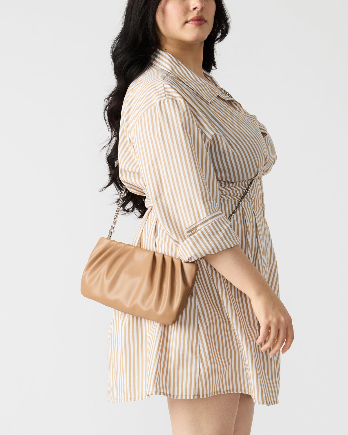 NIKA Chestnut Women's Pleated Crossbody Clutch Handbag Steve Madden CHESTNUT