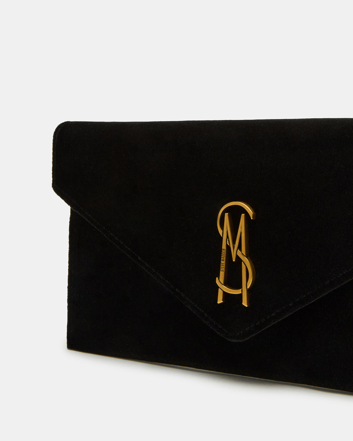 SMOOTH Bag Black Velvet Envelope Logo Crossbody Clutch Handbag Steve Madden BLACK VELVET