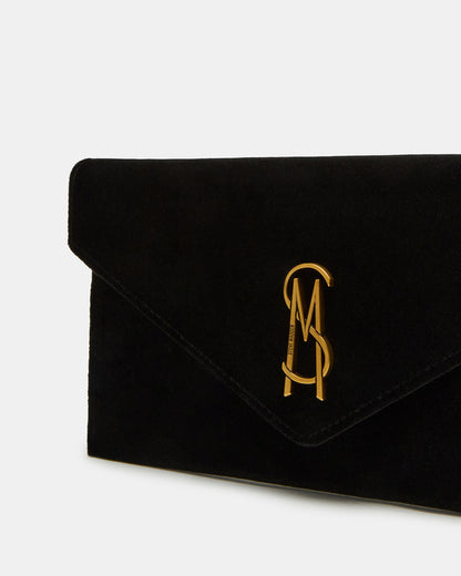 SMOOTH Bag Black Velvet Envelope Logo Crossbody Clutch Handbag Steve Madden BLACK VELVET