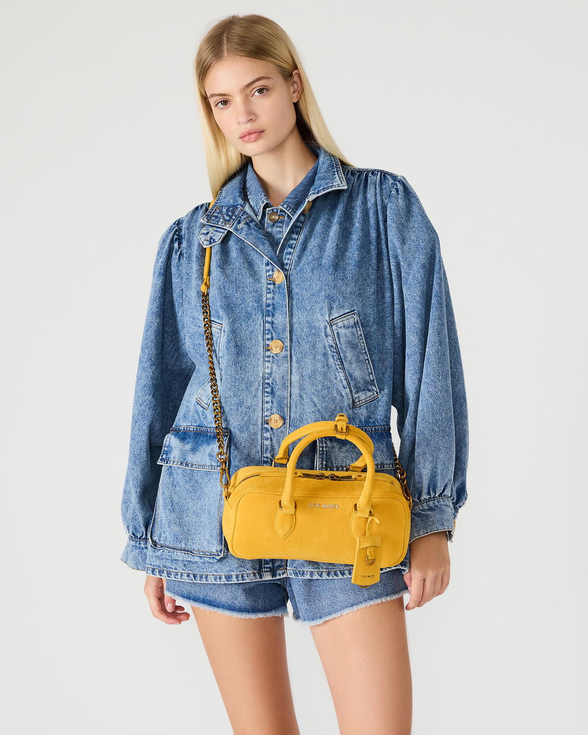 MERIT Bag Mustard Suede Top-Handle Satchel Crossbody Handbag Steve Madden MUSTARD SUEDE