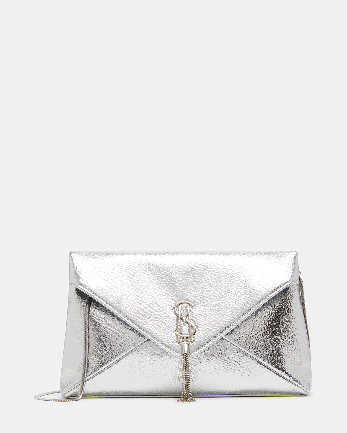PARTAY Bag Silver Oversized Crinkle Envelope Logo Clutch Handbag Steve Madden SILVER