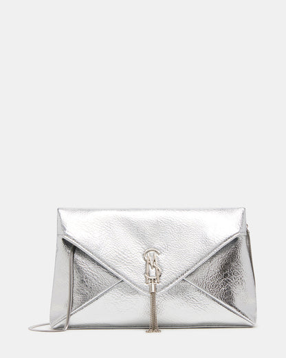 PARTAY Bag Silver Oversized Crinkle Envelope Logo Clutch Handbag Steve Madden SILVER