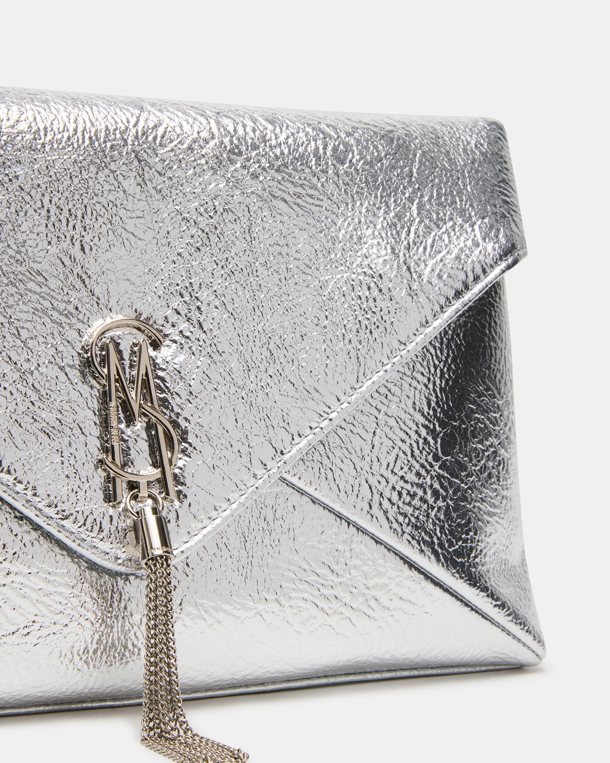 PARTAY Bag Silver Oversized Crinkle Envelope Logo Clutch Handbag Steve Madden SILVER