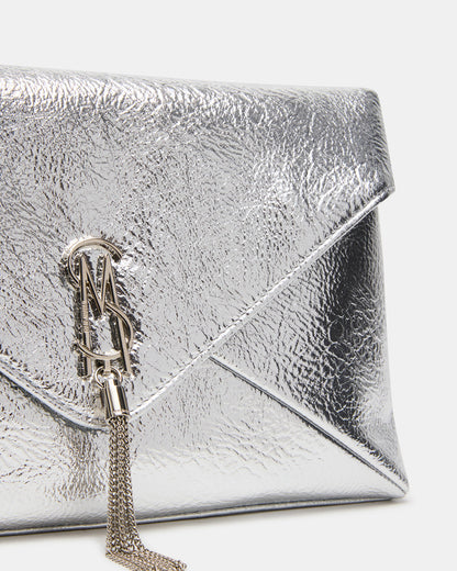 PARTAY Bag Silver Oversized Crinkle Envelope Logo Clutch Handbag Steve Madden SILVER