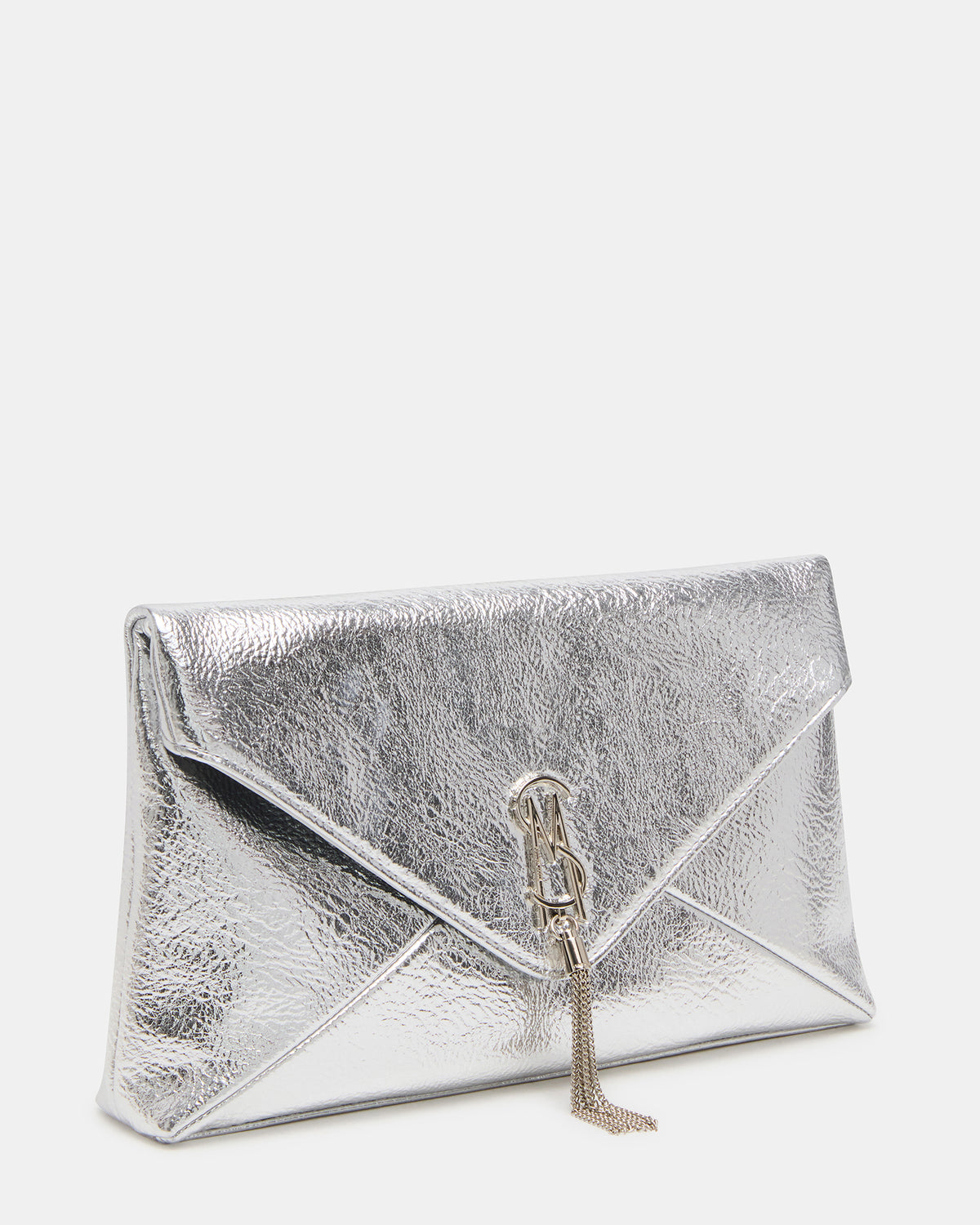 PARTAY Bag Silver Oversized Crinkle Envelope Logo Clutch Handbag Steve Madden SILVER