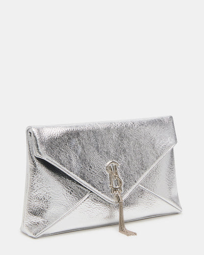 PARTAY Bag Silver Oversized Crinkle Envelope Logo Clutch Handbag Steve Madden SILVER