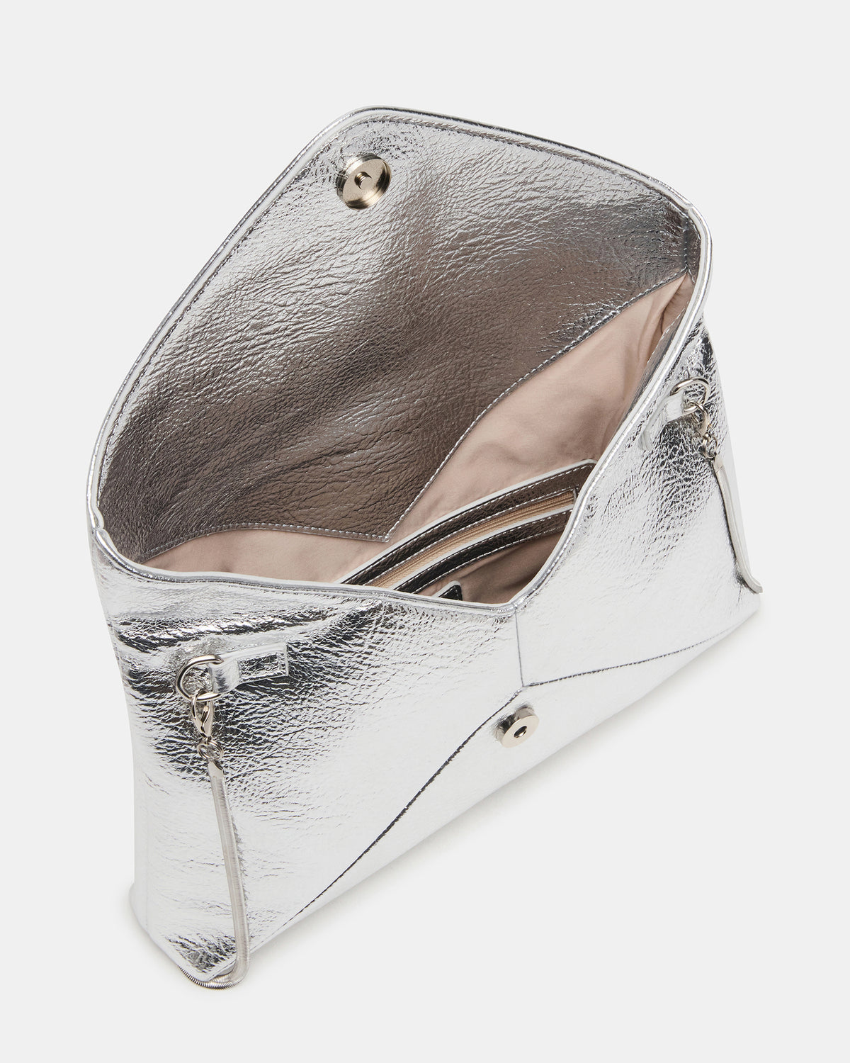 PARTAY Bag Silver Oversized Crinkle Envelope Logo Clutch Handbag Steve Madden SILVER