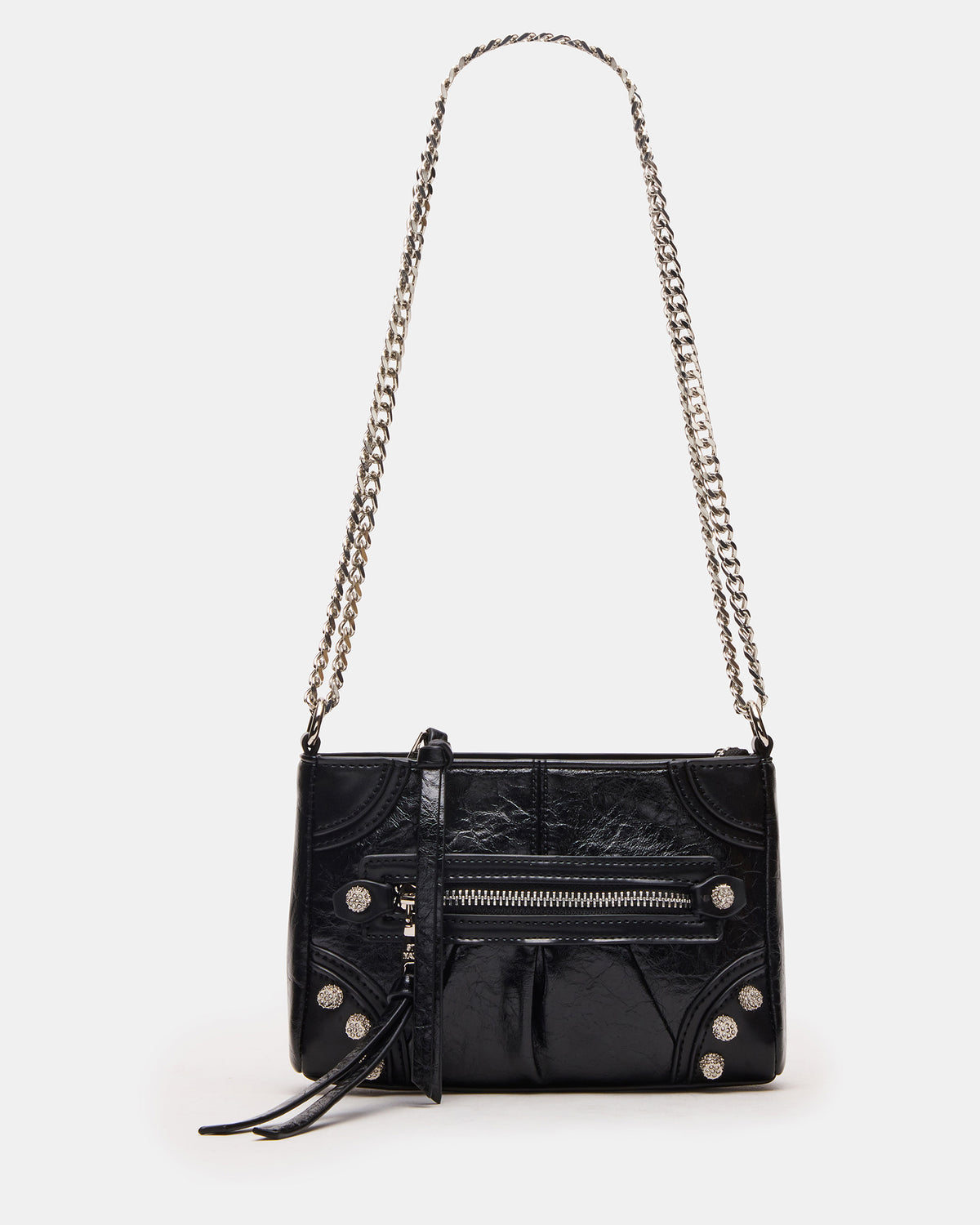 SKY Bag Black/Silver Moto Rhinestone Embellished Stud Crossbody Handbag Steve Madden BLACK SILVER