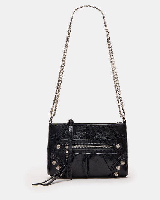 SKY Bag Black/Silver Moto Rhinestone Embellished Stud Crossbody Handbag Steve Madden BLACK SILVER