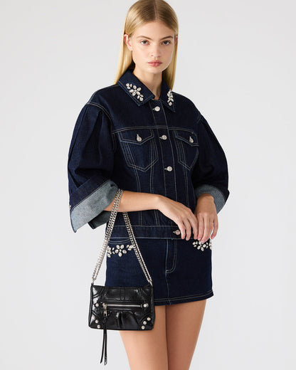 SKY Bag Black/Silver Moto Rhinestone Embellished Stud Crossbody Handbag Steve Madden BLACK SILVER