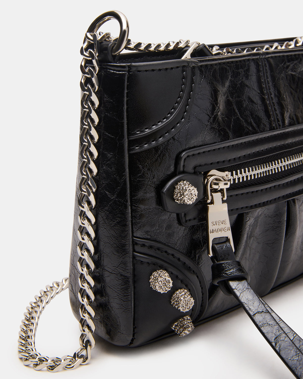 SKY Bag Black/Silver Moto Rhinestone Embellished Stud Crossbody Handbag Steve Madden BLACK SILVER
