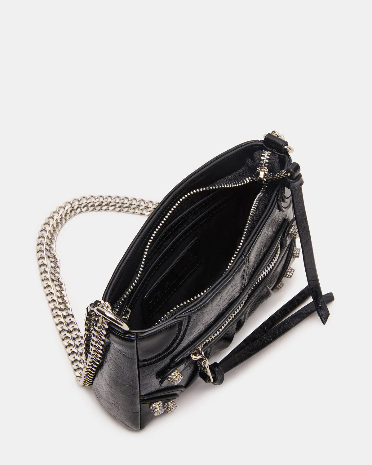 SKY Bag Black/Silver Moto Rhinestone Embellished Stud Crossbody Handbag Steve Madden BLACK SILVER