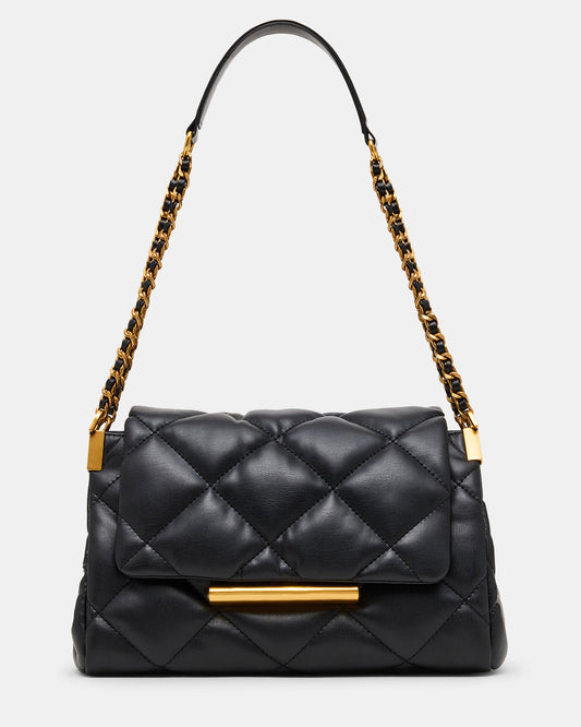COLETTE Bag Black/Gold Quilted Chain Shoulder Handbag Steve Madden BLACK GOLD